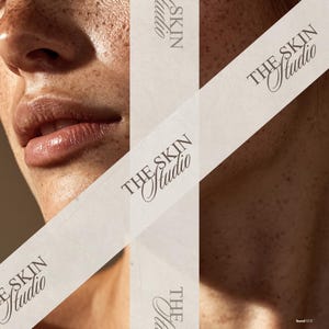 Premium raesthetic beauty showcasing a close up of one logo variation from the kit integrated on a beige hiper realistic tape.
This image is perfect to show how easily the logo included in the kit can be adapted across digital and physical branding assets without losing its professional and distinctive look.