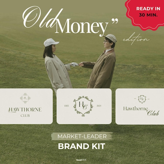 Old Money Logo Kit – Premade and Editable in Canva | 5 Logos, Fonts, Color Palettes, Brand Guidelines | Elegant Brand Kit For Small Business