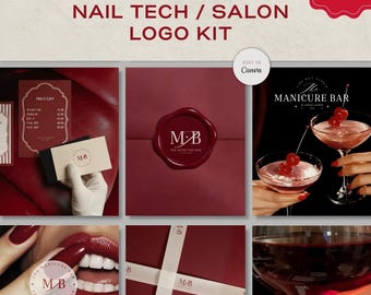 Nail Tech Brand Bundle | Nail Salon Bold Logo Design | Nail Tech Logo Kit | Nail Artist Pre Made Logo Canva | Small Business Aesthetic Logo