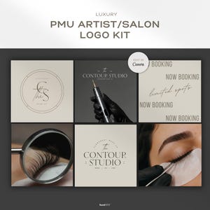 Luxuriöses PMU-Marken-Set | Vorgefertigte Logo-Vorlage für PMU-Lippenbalsam & Eyeliner | Ausgefallenes PMU-Augenbrauen-Branding-Logo für Kleinunternehmen | Logo für Schönheitssalons