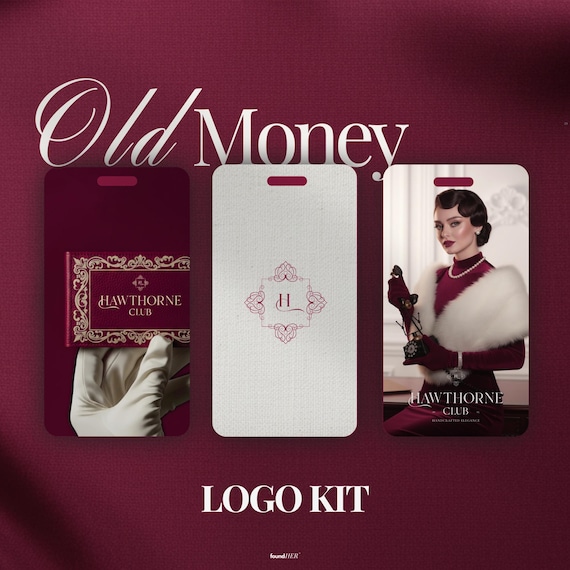 Old Money Logo Kit – Premade & Editable in Canva | Luxury Logo Design | Elegant Brand Kit Logo for Small Business  | Red Color Palette