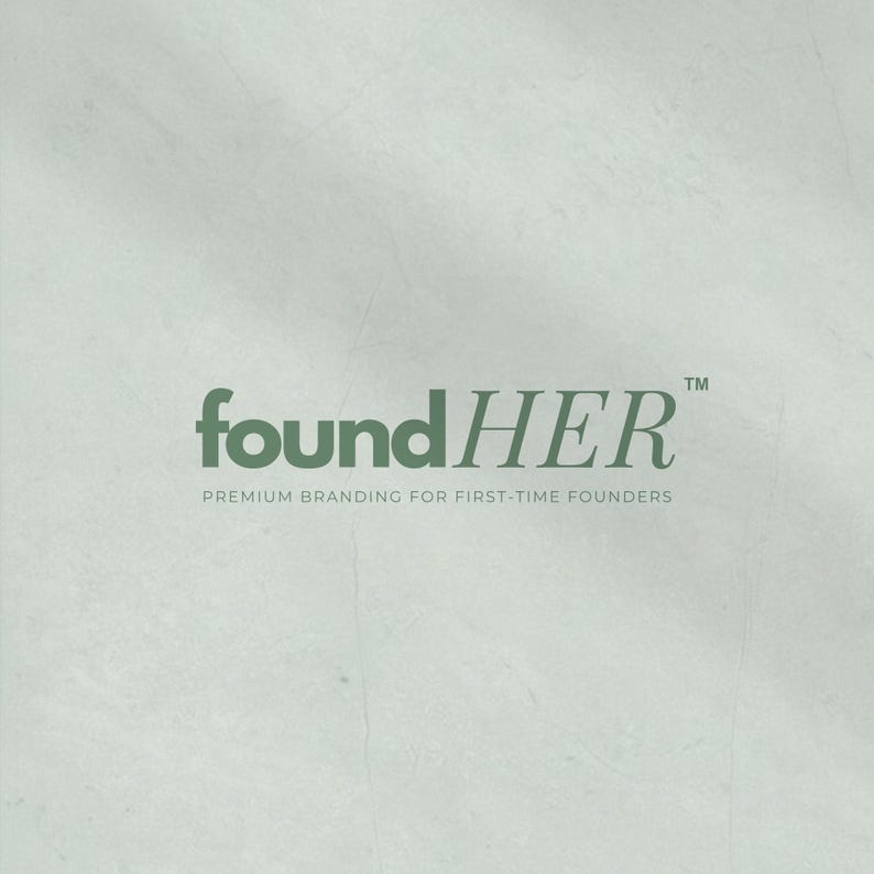 Aesthetic luxury background overlaid with a brown version of the brand FoundHer. Copy reads: “FoundHer - premium branding for first-time founders”.