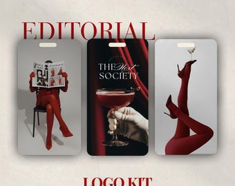 Kit de marca editorial / Kit de logotipo para coach de negocios / Diseño de logotipo audaz en rojo / Plantilla de logotipo para agencia de redes sociales / Logotipo de lujo estético