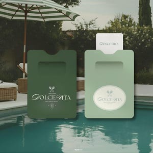 Aesthetic hotel key card mockup showcasing a premium all the logo variations included on the kit. This image shows real life application and enphasizes elegance and premium branding ready for entrepreneurs seeking instant credibility.