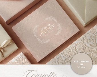 Logotipo prediseñado de Coquette para empresas – Editable en Canva / Kit completo de identidad corporativa, fuentes, paletas de colores, guía de marca / Plantilla de logotipo de Coquette
