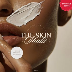 Aesthetic image showing a close up of a woman’s face with one of the logo variations from the kit.
The image represents the brand preview included in the kit that allows the customer tho see the final version of the logo adapted to a florist inspired aesthetic image.
Text reads: “One Brand Preview Included”.