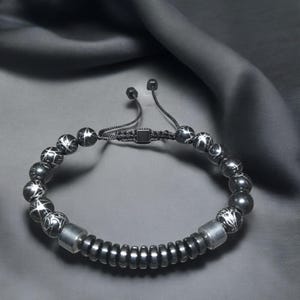 Handmade Adjustable Hematite Bracelet: Natural Stone Macrame Jewelry