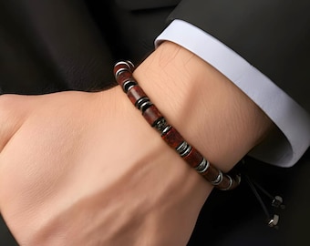 Handmade Bloodstone Bracelet: Adjustable Unisex Design