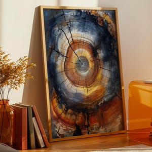 Colorful Tree Ring Wall Art Print, Abstract Wood Texture Poster, Rustic Nature Decor, Tree Trunk Cross-Section Painting for Home or Office
