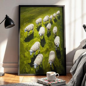 Sheep Art Print | Aerial View of Grazing Sheep | Pastoral Farm Animal ...