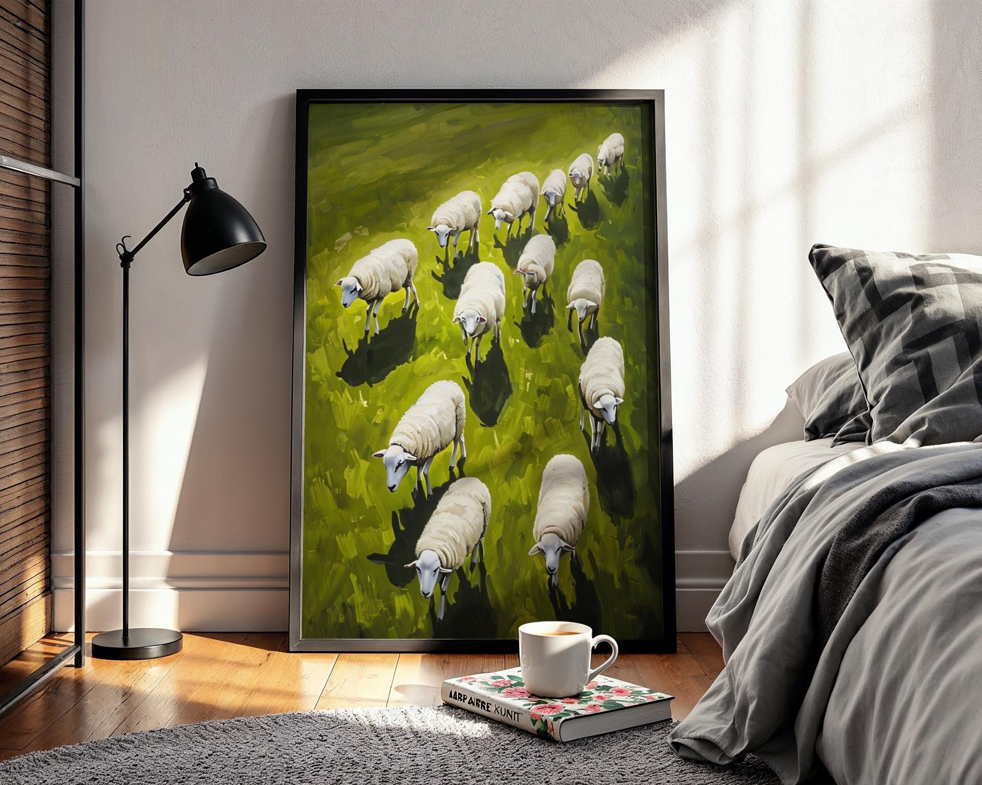 Sheep Art Print | Aerial View of Grazing Sheep | Pastoral Farm Animal ...