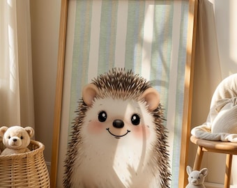 Hedgehog Nursery Wall Art Print – Gender Neutral Baby Room Decor,Cute Woodland Animal Illustration for Kids Bedroom, Woodland Decor print