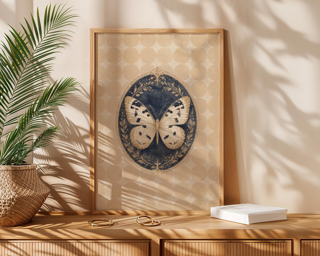 Vintage Butterfly Wall Art Print, Neutral Cottagecore Poster, Beige ...