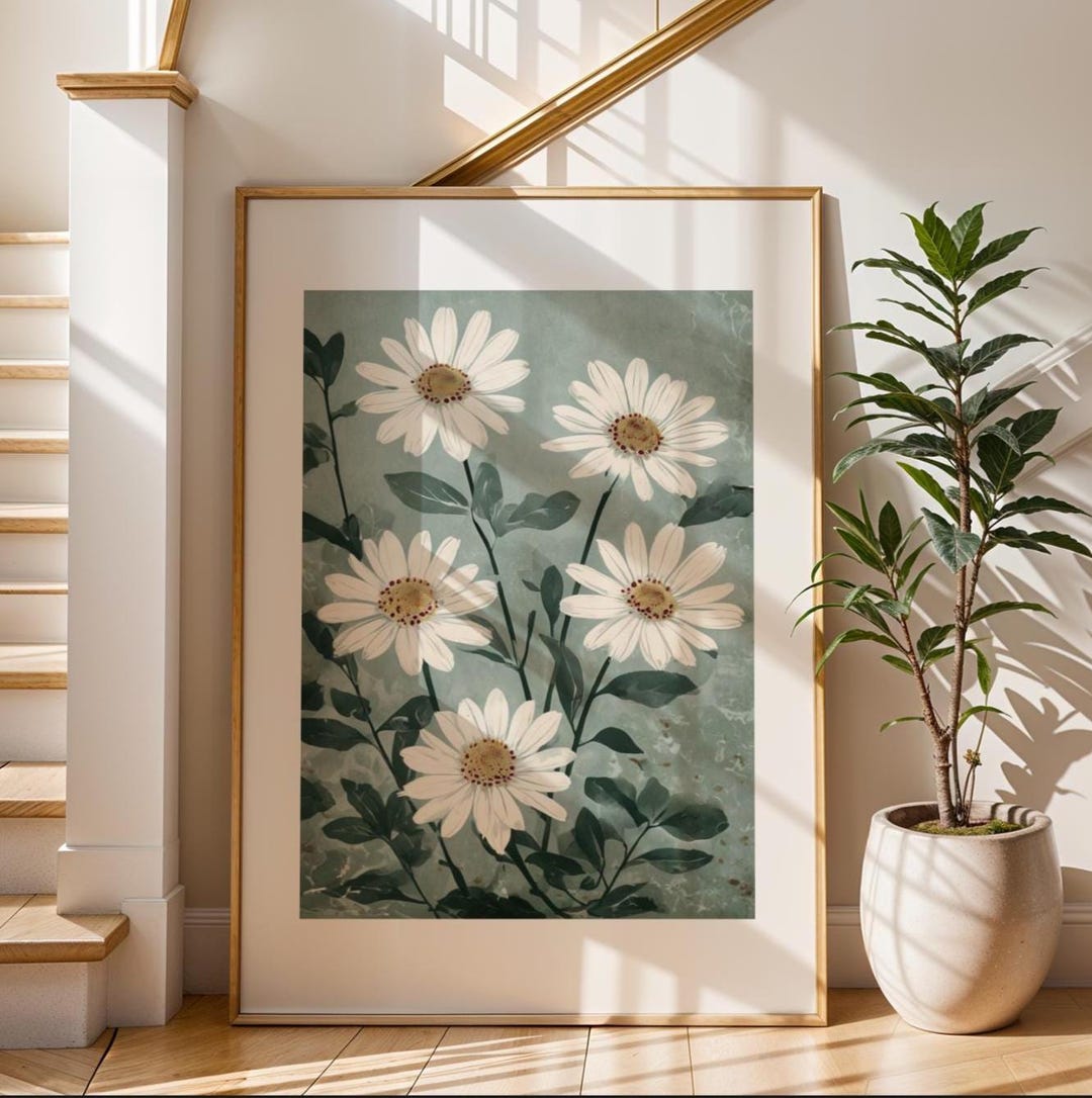 Vintage Daisy Botanical Art Print | Minimal Floral Wall Decor ...