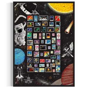 Collage multimediale "Universo", arte colorata dell'universo per bambini