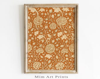 Burnt Orange William Morris Style Floral Print: Botanical Pattern Wall Art – (Digital Download)