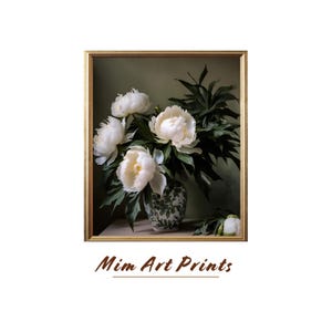 Vintage White Peonies Art Print: Elegant Botanical Decor (Digital Download)