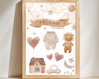 New baby - personalised keepsake - birth stats - birth announcement - new baby gift - digital print - gender neutral