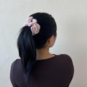 pink crochet mohair scrunchie