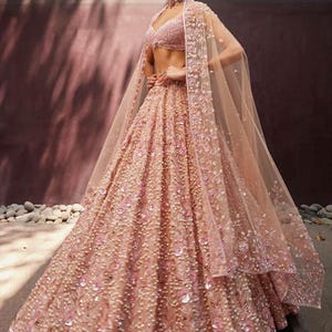 Georgette Lehenga Choli: Pearl & Sequin Embroidery, Net Dupatta, Can Can Flair