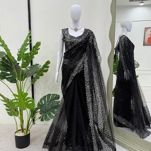 Sequinned Net Saree: Party Wear Indian Designer Saree