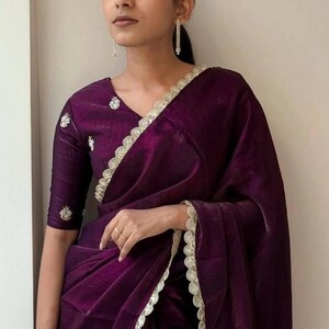 Sequin Lace Silk Saree with Beaded Blouse: Elegant Indian Ethnic Wear