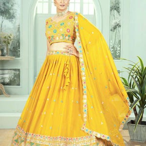 Star Georgette Sequin Embroidered Lehenga Choli with Dupatta | Semi-Stitched Indian Wedding Outfit