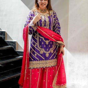 Embroidered Chinon Silk Sharara Set: Indian Ethnic Wear