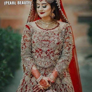 Plus Size Velvet Bridal Lehenga Anarkali Dress: Pearl Jhumka Wedding Outfit