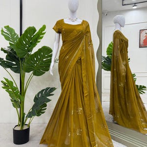 Viscous Patta Saree Blouse: Thread & Sequin Work, Fits Up To 38 Inch