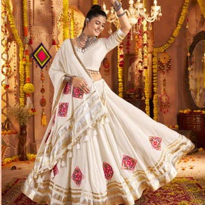 Mirror Work Lehenga Choli Set: Indian Designer Embroidered Viscose Rayon