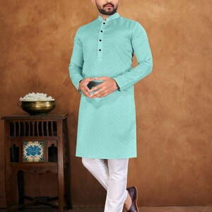 Mens Jacquard Silk Kurta Pajama Set: Traditional Indian Ethnic Wear