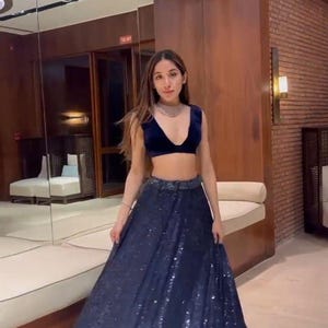 Sequin Butterfly Net Lehenga Set: Semi-Stitched Indian Bridal Wear