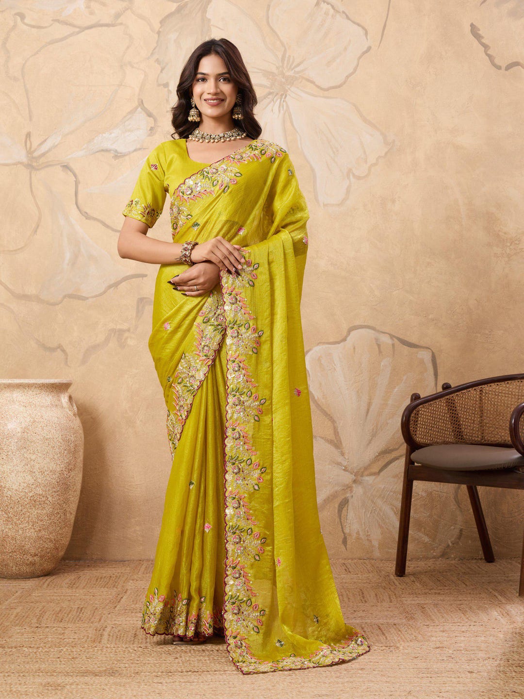 Embroidered Chiffon Saree Fendy Fabric, Cutwork Lace Border Etsy — free download