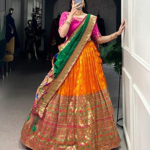 Paithani Jacquard Lehenga Set: Zari Woven Banglory Blouse & Dupatta