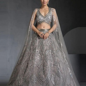 Embroidered Lehenga Set with Heavy Sequins & Dori Work | Premium Faux Georgette Blouse And Net Dupatta | Semi-Stitched Indian Ethnic Wear