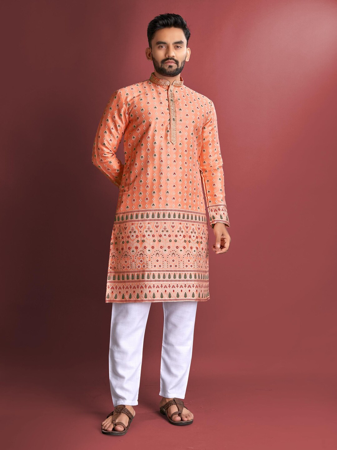 Amboj Work Silk Kurta Pajama Set: Traditional Men's Ethnic Wear - Etsy