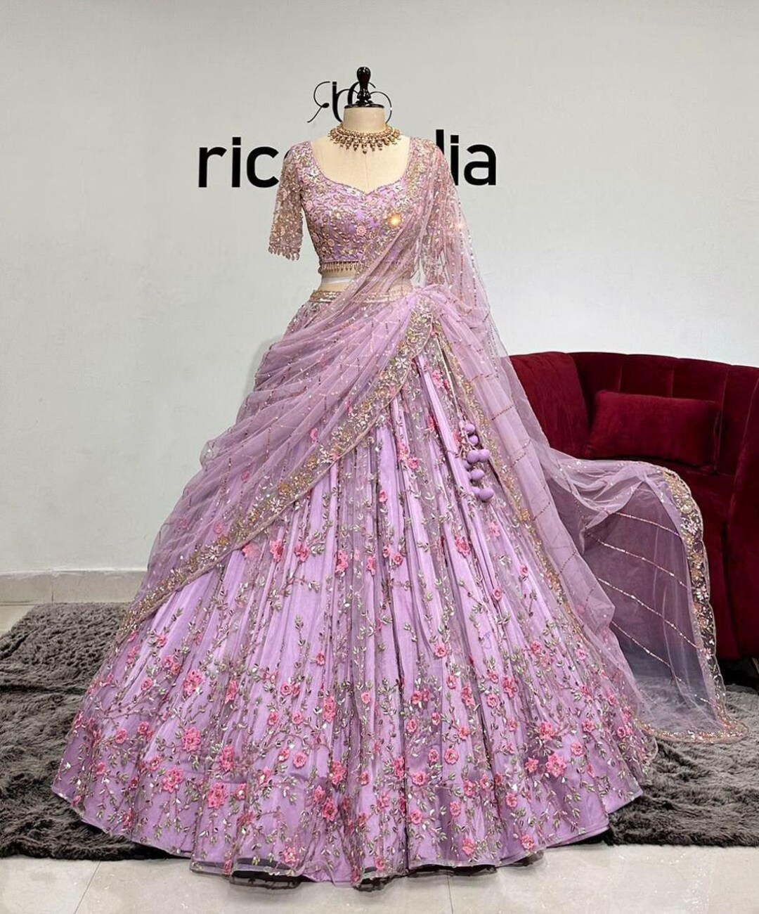 Buy Embroidered Sequin Lehenga Set: Butterfly Net Flared Design