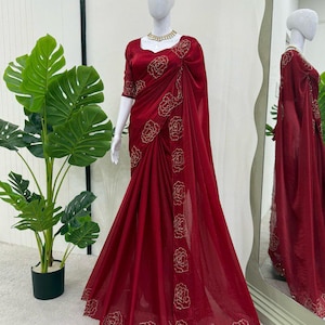 Designer Silk Saree: Hand Work, Elegant Party Wear (Un-Stitched Blouse)