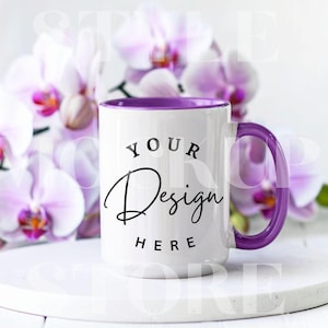 Purple Handle Coffee Mug Mockup: 15oz White Ceramic (PNG Digital File)