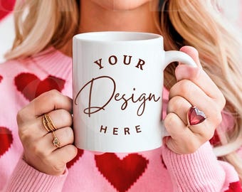 White 11oz Standard Mug Mockup, Valentines Day Mug Mockup, Ceramic Coffee Mug Mockup, Bachelorette Bridal Themed Mug Mock, Digital Download