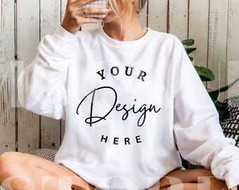 Gildan 18000 Sweatshirt Mockup: Western Cowgirl Style (Digital Download)