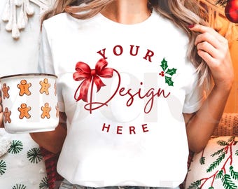 Christmas White Comfort Colors 1717 T-Shirt Mockup, Xmas White Tee Mock up, Digital Download