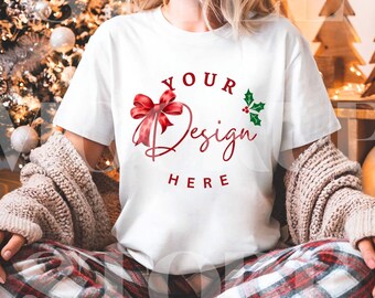 Christmas White Comfort Colors 1717 T-Shirt Mockup, Xmas White C1717 Shirt Mock up, Digital Download