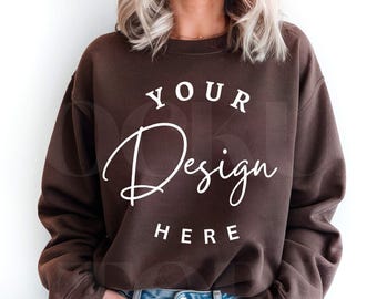 Gildan 18000 Dark Chocolate Sweatshirt Mockup, G18000 Brown Sweater Mock-up, Trendy Brown Woman's Sweatshirt Mock, Digital Download