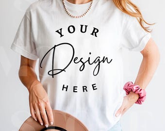 Gildan 64000 White T-Shirt Mockup, G64000 White Tee Mock-up, Boho Aesthetics, Digital Download