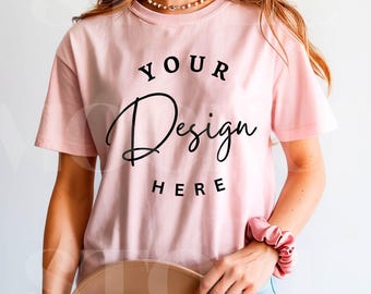 Gildan 64000 Light Pink T-Shirt Mockup, G64000 Pink Shirt Mock up, Boho Aesthetics, Digital Download