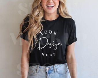 Black Gildan 5000 T-Shirt Mockup: Woman Model (Digital Download)