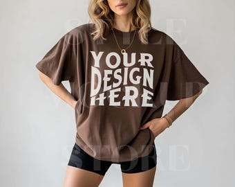 Comfort Colors 1717 Espresso T-Shirt Mockup: Unisex Oversized Model (Digital Download)