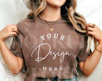 Comfort Colors 1717 Espresso TShirt Mockup, CC1717 Espresso T-Shirt Mock-up, Boho Brown Shirt Mockup, Printify POD Tee Mocks